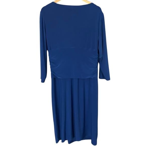 Lauren Ralph Lauren Faux Wrap Midi Dress Women's Size 14W V-Neck Sapphire Blue - Picture 4 of 7